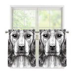 Black And White Drawing Beagle Print Tier Curtains