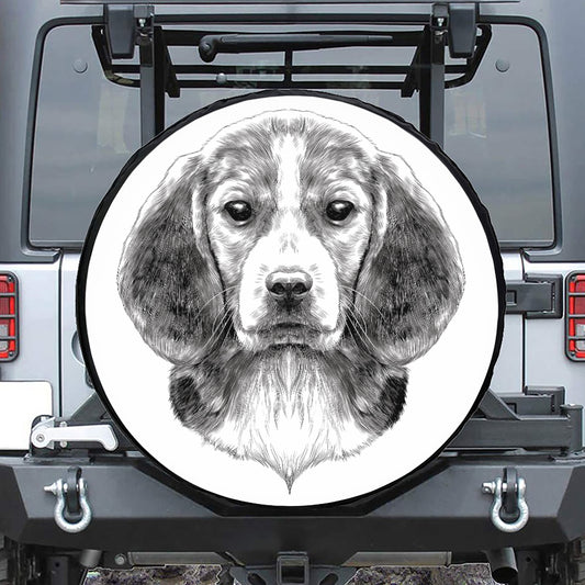 Black And White Drawing Beagle Print Tire Cover