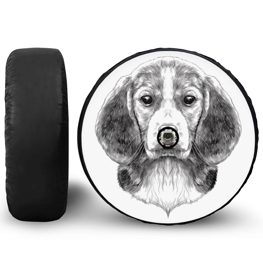 Black And White Drawing Beagle Print Tire Cover With Camera Hole