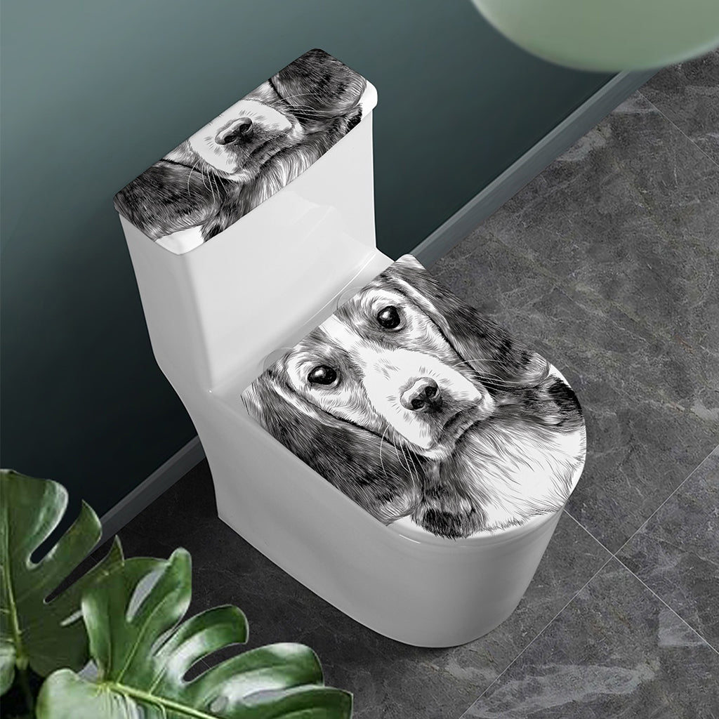 Black And White Drawing Beagle Print Toilet Lid And Tank Cover Set