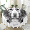 Black And White Drawing Beagle Print Waterproof Round Tablecloth