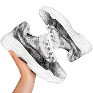 Black And White Drawing Beagle Print White Chunky Shoes