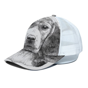 Black And White Drawing Beagle Print White Mesh Trucker Cap