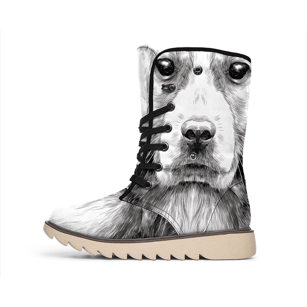 Black And White Drawing Beagle Print Winter Boots