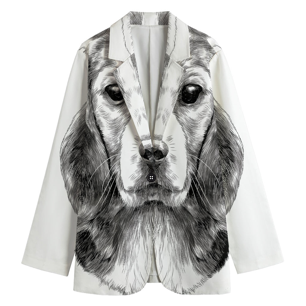 Black And White Drawing Beagle Print Women's Blazer