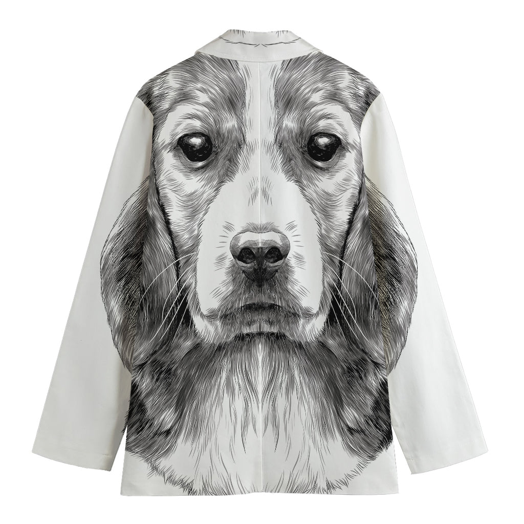 Black And White Drawing Beagle Print Women's Blazer