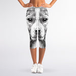 Black And White Drawing Beagle Print Women's Capri Leggings