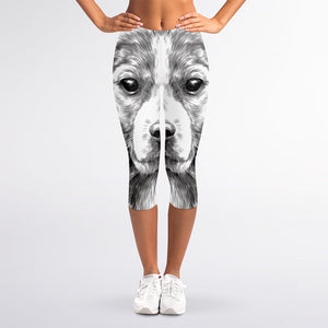 Black And White Drawing Beagle Print Women's Capri Leggings