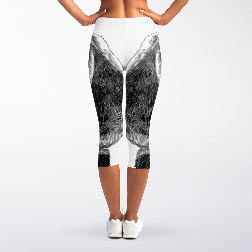 Black And White Drawing Beagle Print Women's Capri Leggings