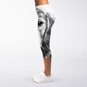 Black And White Drawing Beagle Print Women's Capri Leggings