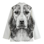 Black And White Drawing Beagle Print Women's Cotton Blazer