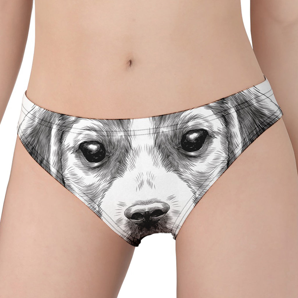 Black And White Drawing Beagle Print Women's Panties