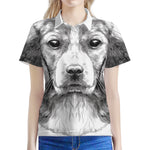 Black And White Drawing Beagle Print Women's Polo Shirt