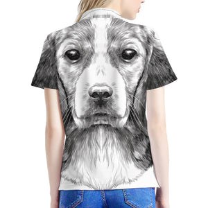 Black And White Drawing Beagle Print Women's Polo Shirt