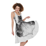 Black And White Drawing Beagle Print Women's Sleeveless Dress