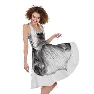 Black And White Drawing Beagle Print Women's Sleeveless Dress