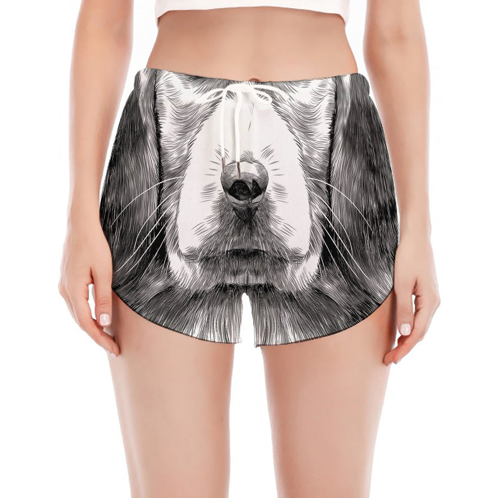 Black And White Drawing Beagle Print Women's Split Running Shorts