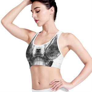 Black And White Drawing Beagle Print Women's Sports Bra