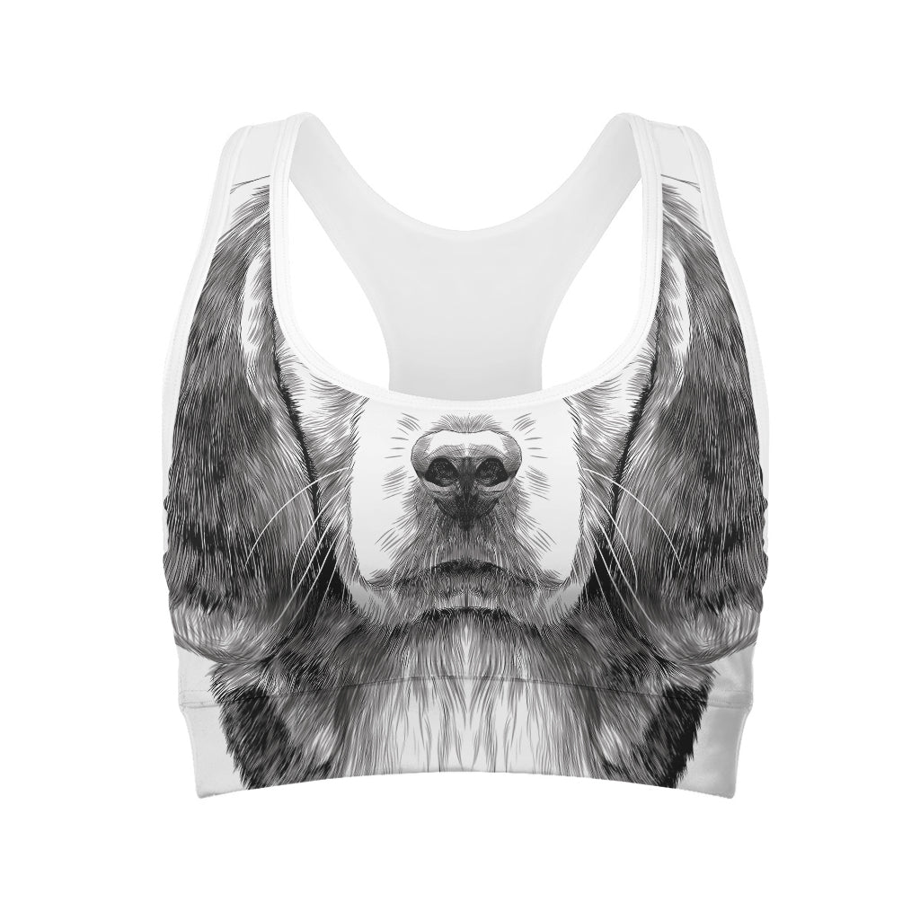 Black And White Drawing Beagle Print Women's Sports Bra