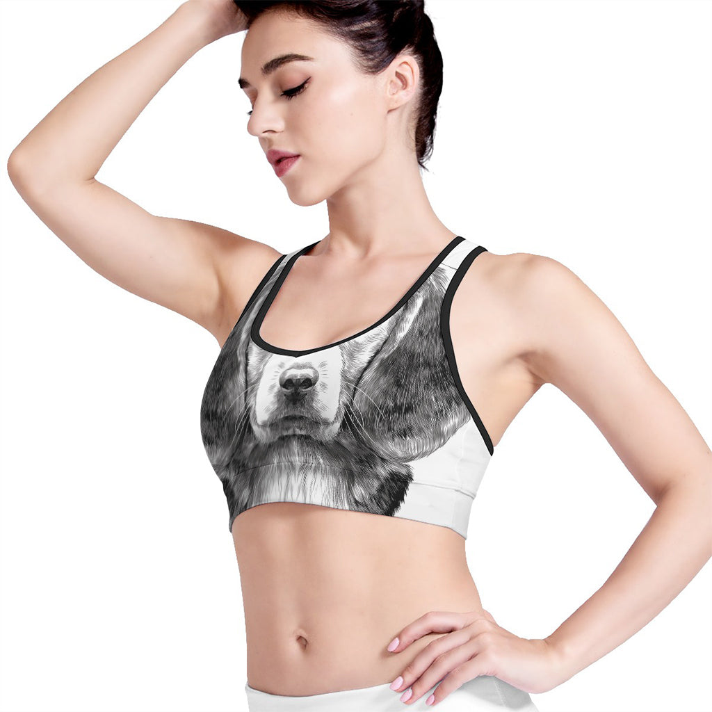 Black And White Drawing Beagle Print Women's Sports Bra