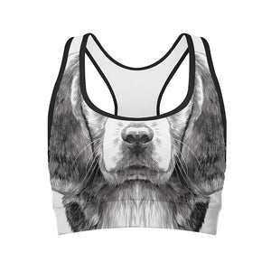 Black And White Drawing Beagle Print Women's Sports Bra