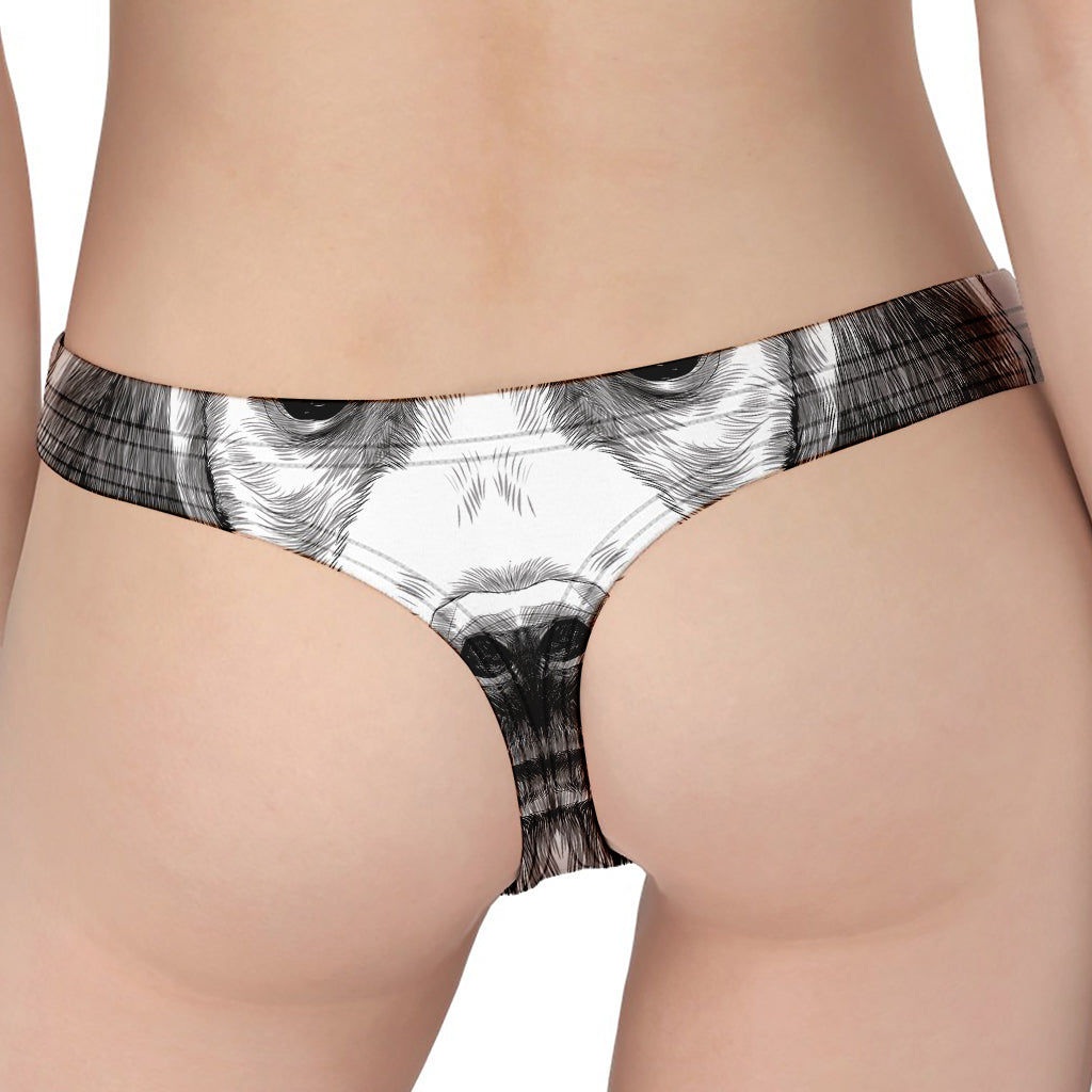 Black And White Drawing Beagle Print Women's Thong