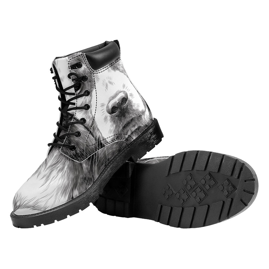 Black And White Drawing Beagle Print Work Boots