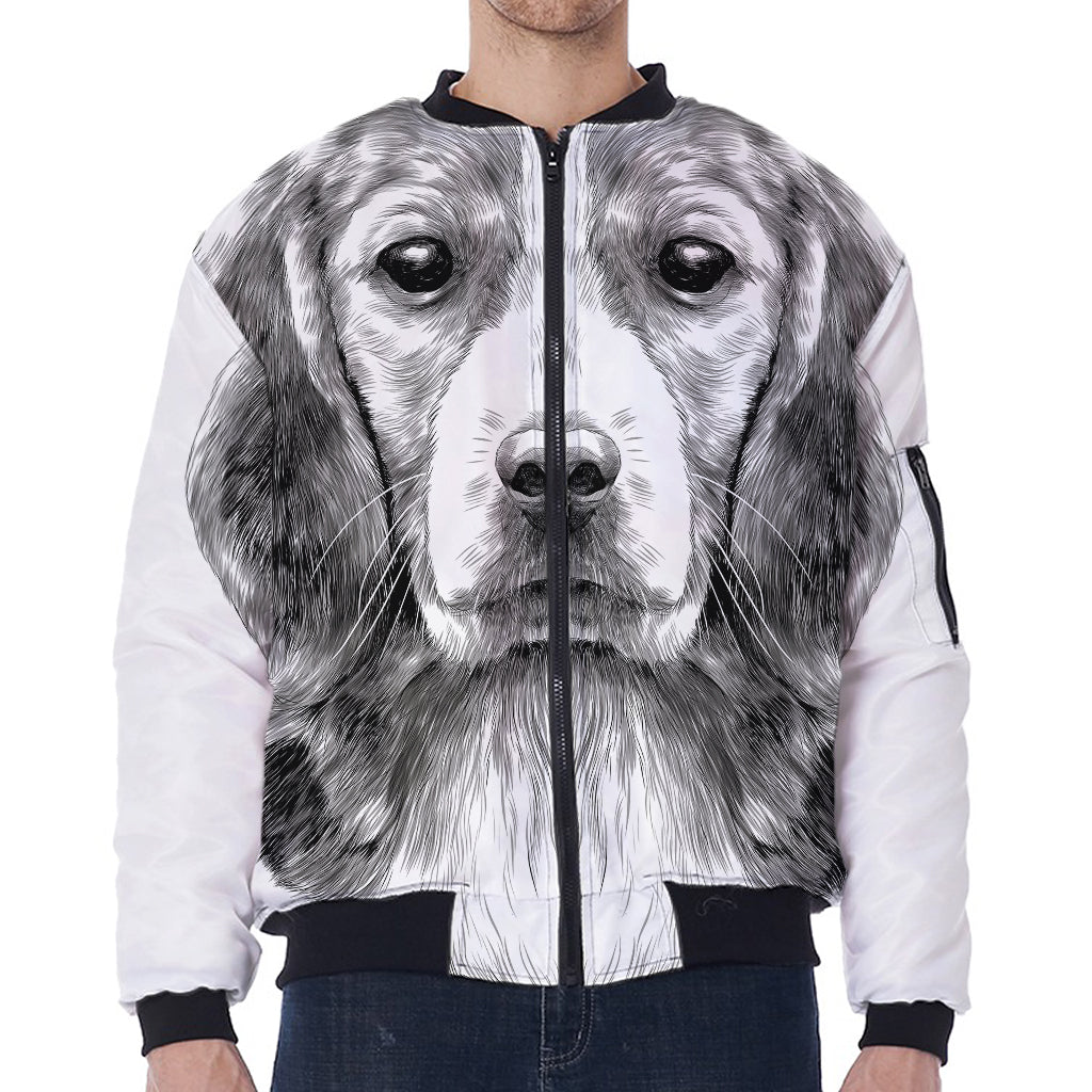 Black And White Drawing Beagle Print Zip Sleeve Bomber Jacket