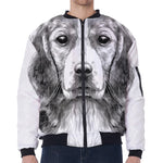 Black And White Drawing Beagle Print Zip Sleeve Bomber Jacket