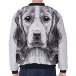 Black And White Drawing Beagle Print Zip Sleeve Bomber Jacket