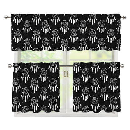 Black And White Dream Catcher Print 3 Piece Kitchen Curtains