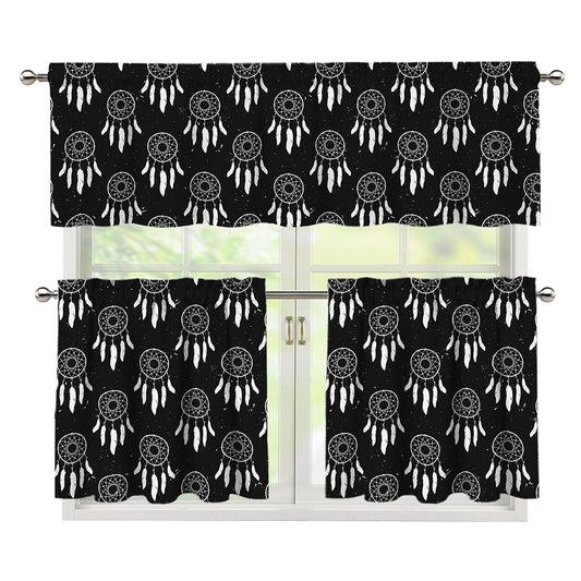 Black And White Dream Catcher Print 3 Piece Kitchen Curtains
