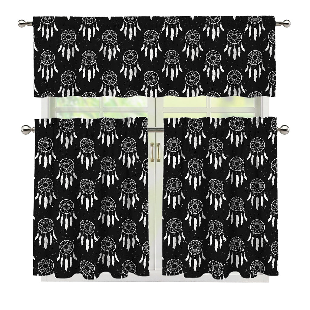 Black And White Dream Catcher Print 3 Piece Kitchen Curtains