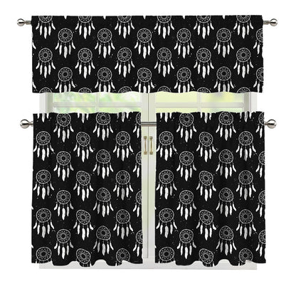 Black And White Dream Catcher Print 3 Piece Kitchen Curtains