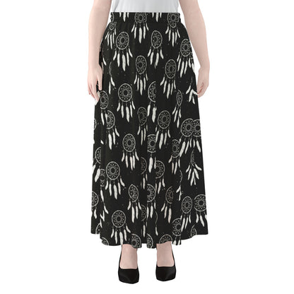 Black And White Dream Catcher Print Chiffon Maxi Skirt