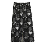 Black And White Dream Catcher Print Cotton Front Slit Maxi Skirt