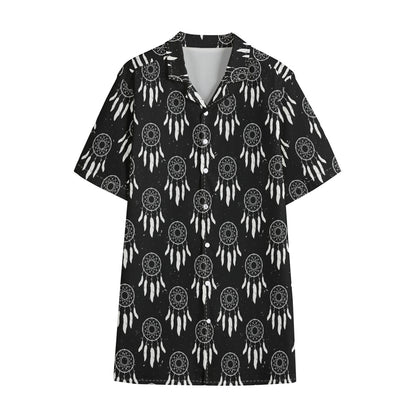 Black And White Dream Catcher Print Cotton Hawaiian Shirt