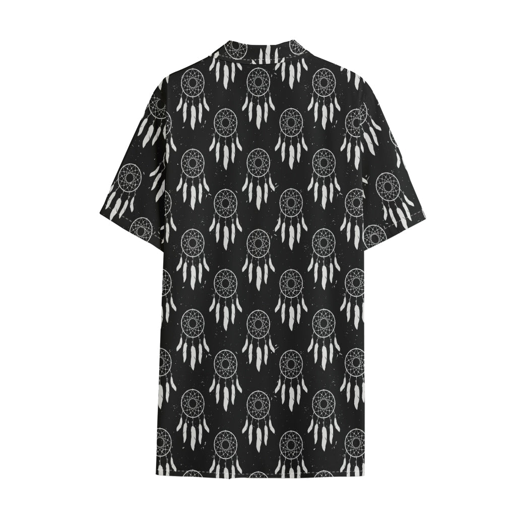 Black And White Dream Catcher Print Cotton Hawaiian Shirt