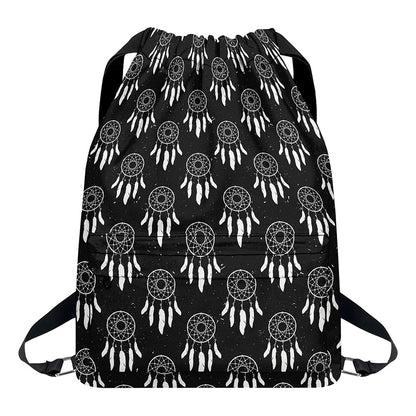 Black And White Dream Catcher Print Drawstring Backpack