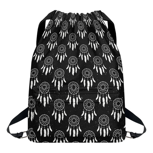 Black And White Dream Catcher Print Drawstring Backpack