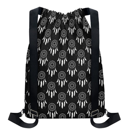 Black And White Dream Catcher Print Drawstring Backpack