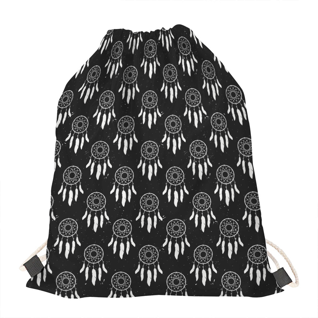Black And White Dream Catcher Print Drawstring Bag