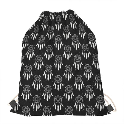Black And White Dream Catcher Print Drawstring Bag