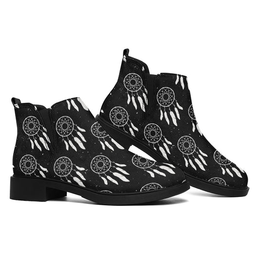 Black And White Dream Catcher Print Flat Ankle Boots
