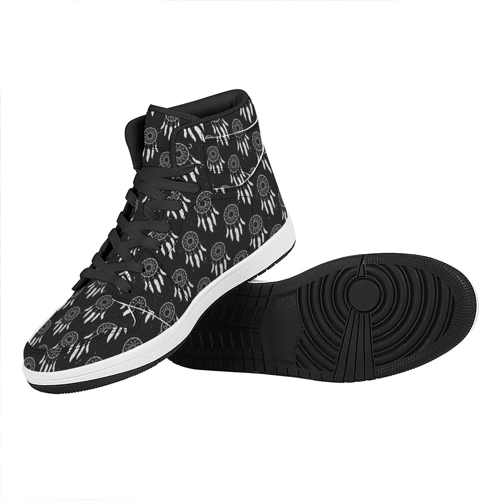 Black And White Dream Catcher Print High Top Leather Sneakers