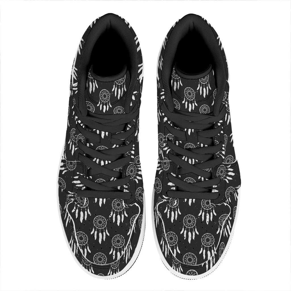 Black And White Dream Catcher Print High Top Leather Sneakers