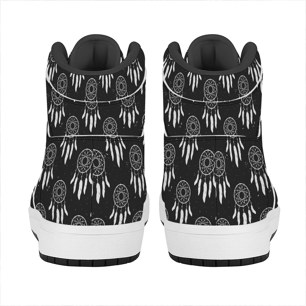 Black And White Dream Catcher Print High Top Leather Sneakers
