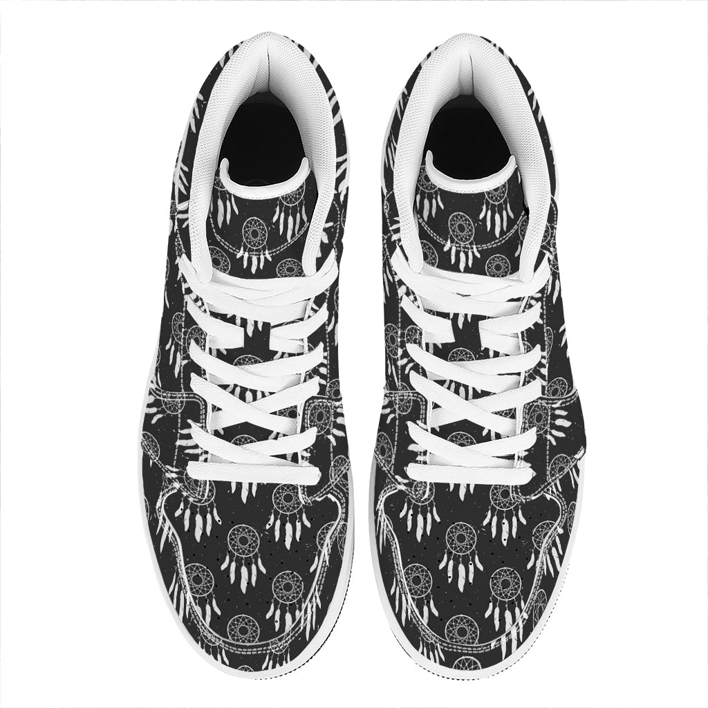 Black And White Dream Catcher Print High Top Leather Sneakers