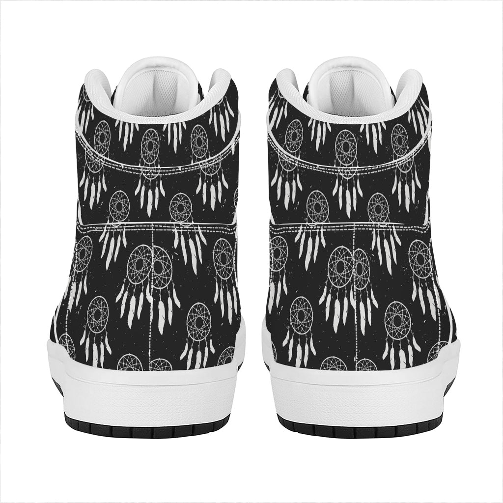 Black And White Dream Catcher Print High Top Leather Sneakers