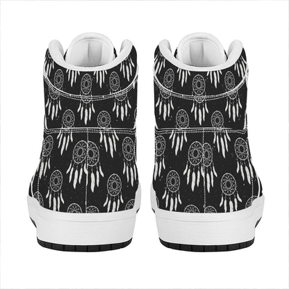 Black And White Dream Catcher Print High Top Leather Sneakers